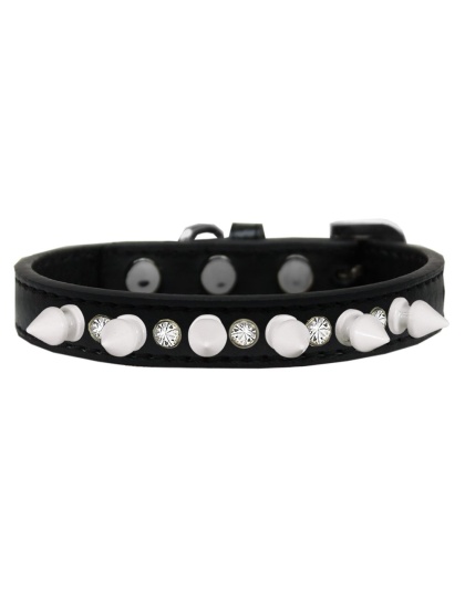 Crystal and White Spikes Dog Collar Black Size 10