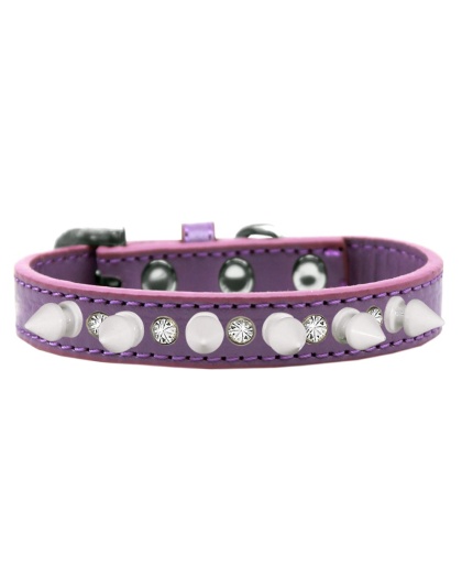 Crystal and White Spikes Dog Collar Lavender Size 10
