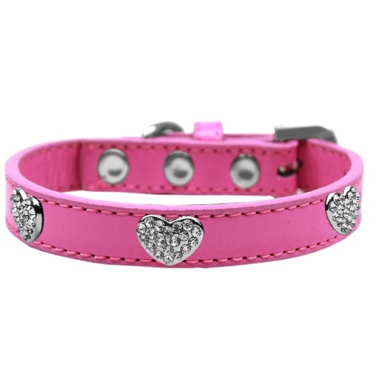 Crystal Heart Dog Collar Bright Pink Size 10