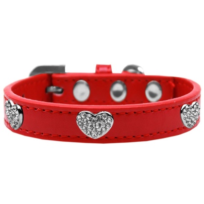 Crystal Heart Dog Collar Red Size 10