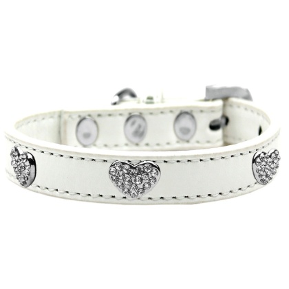 Crystal Heart Dog Collar White Size 10