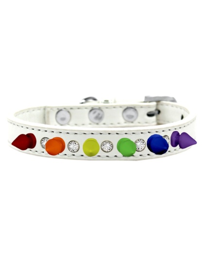 Crystal with Rainbow Spikes Dog Collar White Size 10