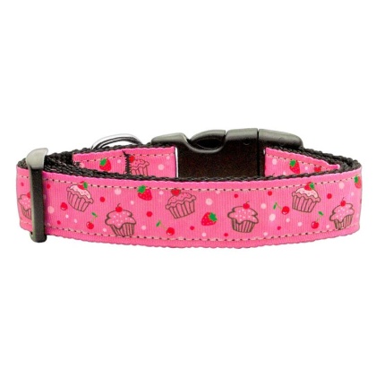 Cupcakes Nylon Ribbon Collar Bright Pink Large