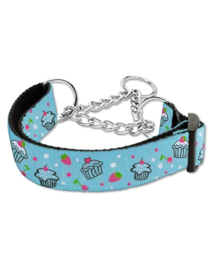 Cupcakes Nylon Ribbon Collar Martingale Large Baby Blue