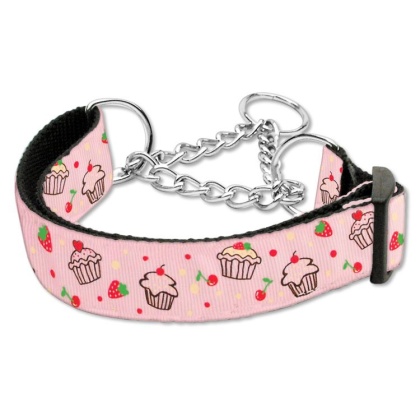 Cupcakes Nylon Ribbon Collar Martingale Large Light Pink