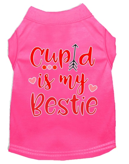 Cupid is my Bestie Screen Print Dog Shirt Bright Pink Lg