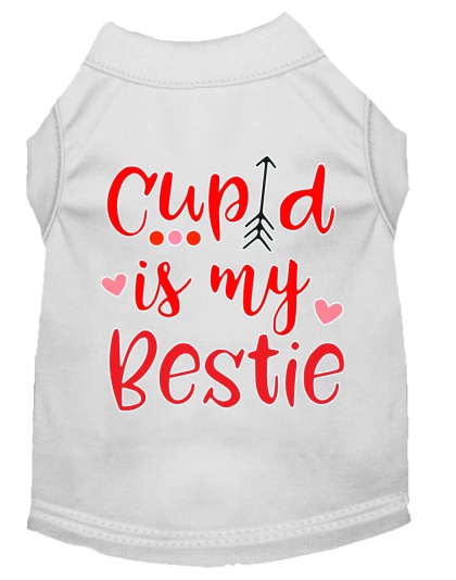 Cupid is my Bestie Screen Print Dog Shirt White Lg