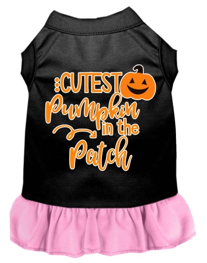 Cutest Pumpkin in the Patch Screen Print Dog Dress Black with Light Pink Lg