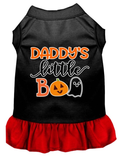 Daddy's Little Boo Screen Print Dog Dress Black with Red Lg