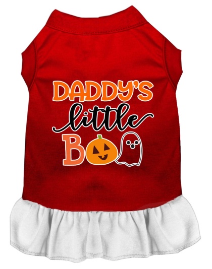 Daddy's Little Boo Screen Print Dog Dress Red with White Lg