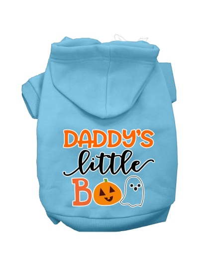 Daddy's Little Boo Screen Print Dog Hoodie Baby Blue L