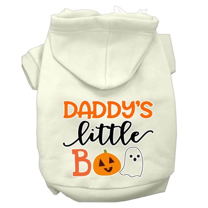 Daddy's Little Boo Screen Print Dog Hoodie Cream L