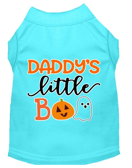 Daddy's Little Boo Screen Print Dog Shirt Aqua Lg