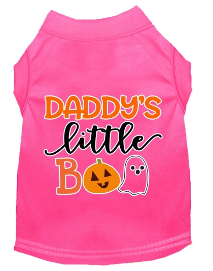 Daddy's Little Boo Screen Print Dog Shirt Bright Pink Lg