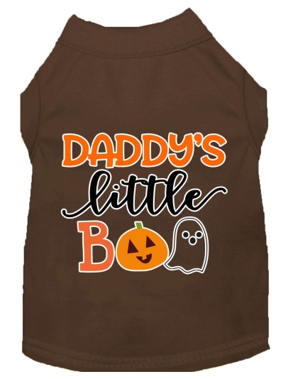 Daddy's Little Boo Screen Print Dog Shirt Brown Lg