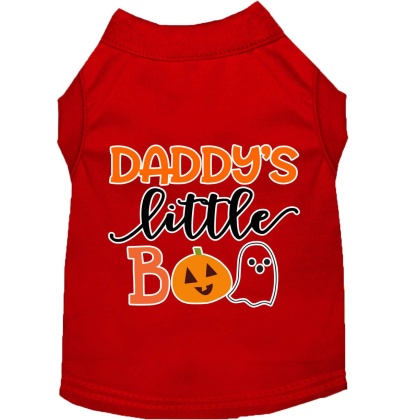 Daddy's Little Boo Screen Print Dog Shirt Red Lg