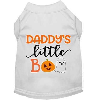 Daddy's Little Boo Screen Print Dog Shirt White Lg