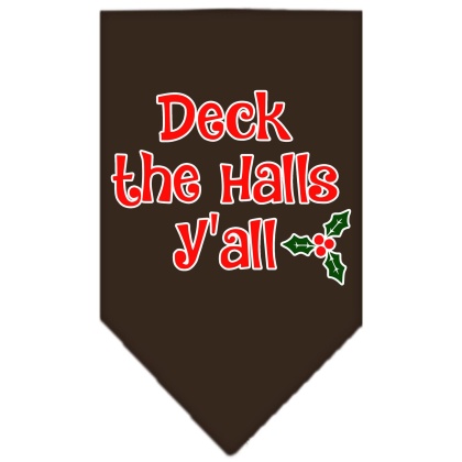 Deck the Halls Y'all Screen Print Bandana Cocoa Large