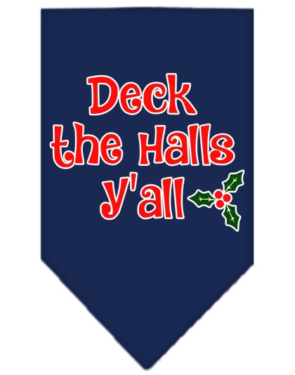 Deck the Halls Y'all Screen Print Bandana Navy Blue large