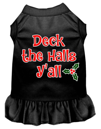 Deck the Halls Y'all Screen Print Dog Dress Black 4X