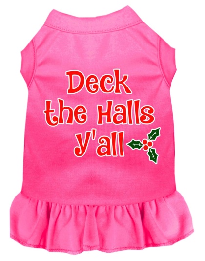 Deck the Halls Y'all Screen Print Dog Dress Bright Pink 4X