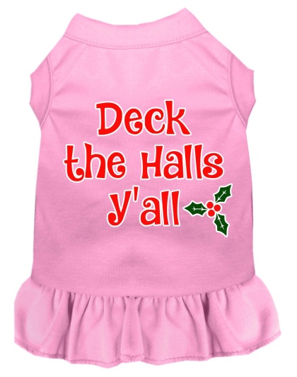 Deck the Halls Y'all Screen Print Dog Dress Light Pink 4X