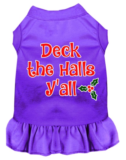 Deck the Halls Y'all Screen Print Dog Dress Purple 4X