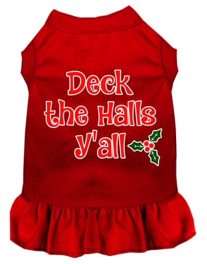 Deck the Halls Y'all Screen Print Dog Dress Red 4X