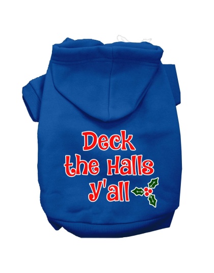 Deck the Halls Y'all Screen Print Dog Hoodie Blue L