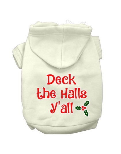 Deck the Halls Y'all Screen Print Dog Hoodie Cream L