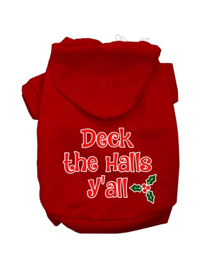 Deck the Halls Y'all Screen Print Dog Hoodie Red L