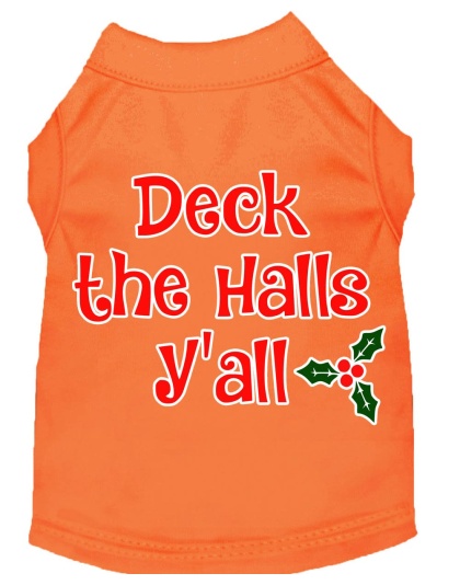 Deck the Halls Y'all Screen Print Dog Shirt Orange Lg