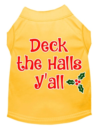 Deck the Halls Y'all Screen Print Dog Shirt Yellow Lg