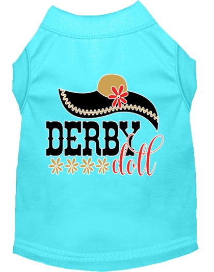 Derby Doll Screen Print Dog Shirt Aqua Lg