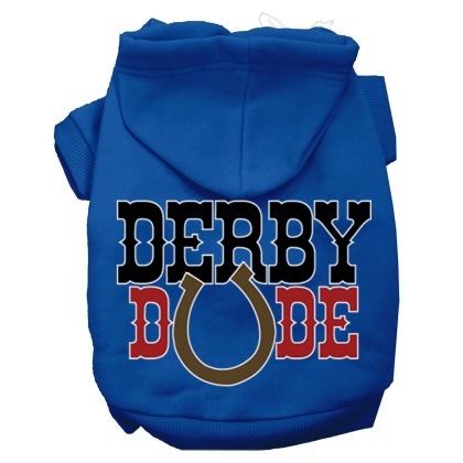 Derby Dude Screen Print Dog Hoodie Blue L