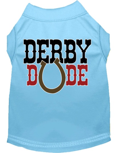 Derby Dude Screen Print Dog Shirt Baby Blue Lg