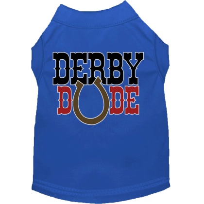 Derby Dude Screen Print Dog Shirt Blue Lg