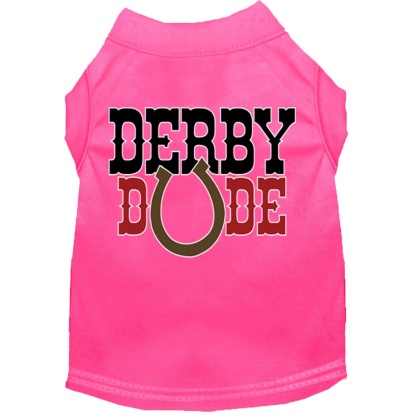 Derby Dude Screen Print Dog Shirt Bright Pink Lg