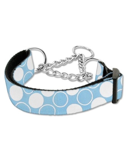 Diagonal Dots Nylon Collar Martingale Baby Blue Large