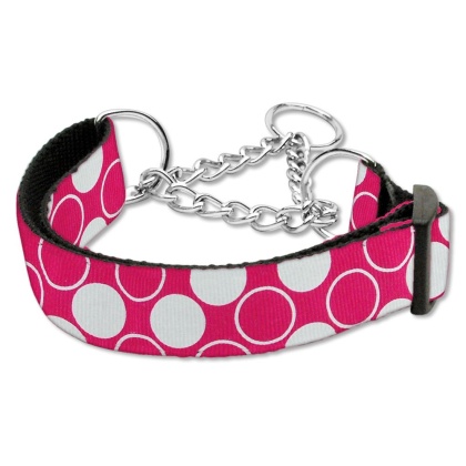 Diagonal Dots Nylon Collar Martingale Bright Pink Large