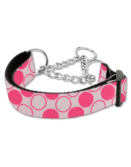 Diagonal Dots Nylon Collar Martingale Light Pink Large