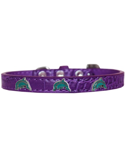 Dolphin Widget Croc Dog Collar Purple Size 10