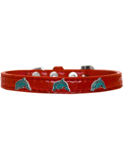 Dolphin Widget Croc Dog Collar Red Size 10