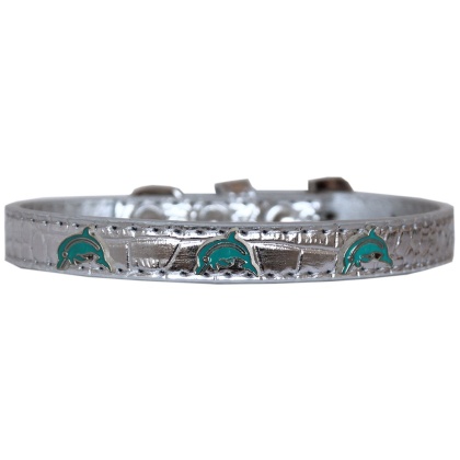 Dolphin Widget Croc Dog Collar Silver Size 10