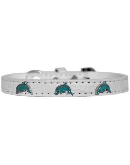 Dolphin Widget Croc Dog Collar White Size 10