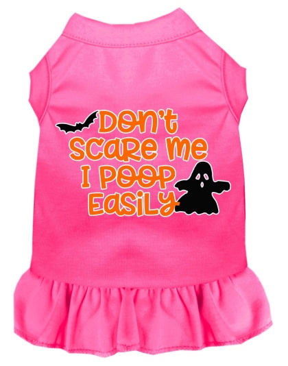 Don't Scare Me, Poops Easily Screen Print Dog Dress Bright Pink 4X