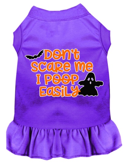 Don't Scare Me, Poops Easily Screen Print Dog Dress Purple 4X