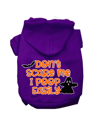 Don't Scare Me, Poops Easily Screen Print Dog Hoodie Purple L