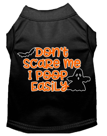 Don't Scare Me, Poops Easily Screen Print Dog Shirt Black Lg