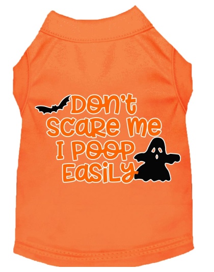 Don't Scare Me, Poops Easily Screen Print Dog Shirt Orange Lg